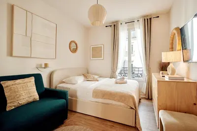 Un ou plusieurs lits dans un hébergement de l'établissement Modern flat in Levallois