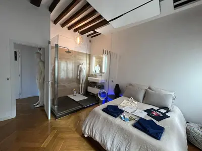 Un ou plusieurs lits dans un hébergement de l'établissement Le Marais à Paris - Appartement d'artiste
