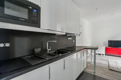 Cuisine ou kitchenette dans l'établissement Charming apartment design near Sorbonne