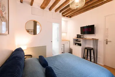 Cuisine ou kitchenette dans l'établissement Charming Studio Montorgueil