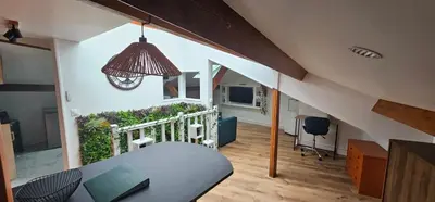 Télévision ou salle de divertissement dans l'établissement Cozy Loft sous les toits