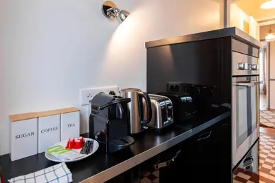 Cuisine ou kitchenette dans l'établissement Elegant Haussmannian-style apt in Paris I Balcony and City Views, close to Metro, Parking available