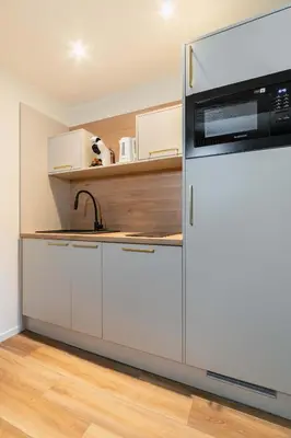 Cuisine ou kitchenette dans l'établissement Studio charmant ile saint louis Paris 4 - 2P