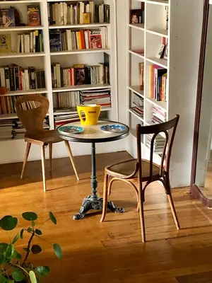 Bibliothèque dans le séjour chez l'habitant