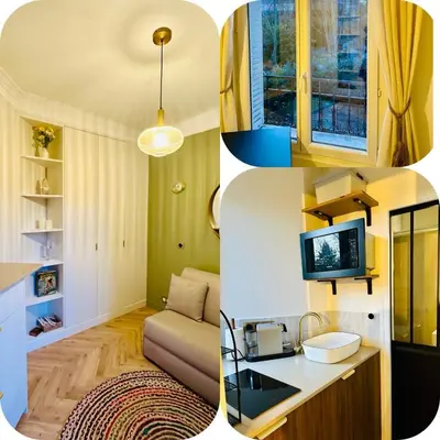 Cuisine ou kitchenette dans l'établissement Appartement Parking Sud Paris