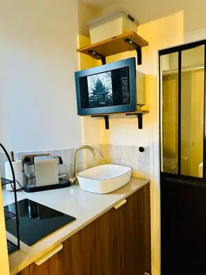 Cuisine ou kitchenette dans l'établissement Appartement Parking Sud Paris