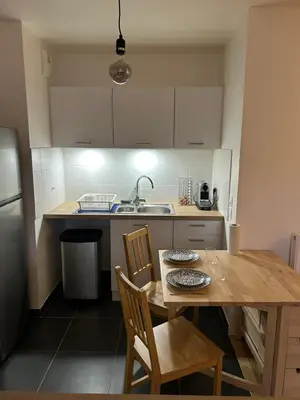 Cuisine ou kitchenette dans l'établissement Appartement familial Proche Paris parking privée