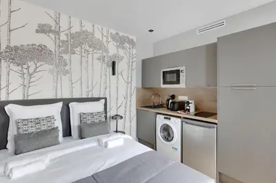 Cuisine ou kitchenette dans l'établissement Refined air-conditioned studio in Neuilly
