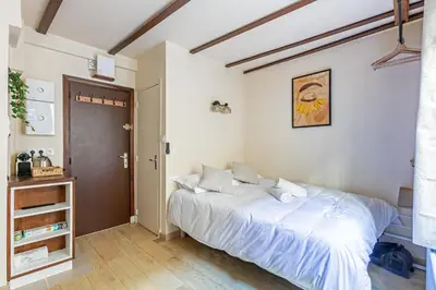 Un ou plusieurs lits dans un hébergement de l'établissement Champs-élysées Charmant studio cosy
