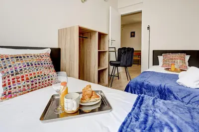 Un ou plusieurs lits dans un hébergement de l'établissement TBS 98 - Superb terrace apartment in Paris 15
