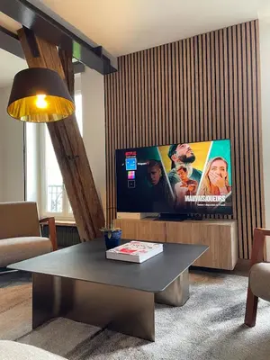 Télévision ou salle de divertissement dans l'établissement Appartement unique au coeur du marais