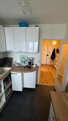 Cuisine ou kitchenette dans l'établissement Grand appartement Parking et Metro
