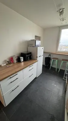Cuisine ou kitchenette dans l'établissement Grand appartement Parking et Metro
