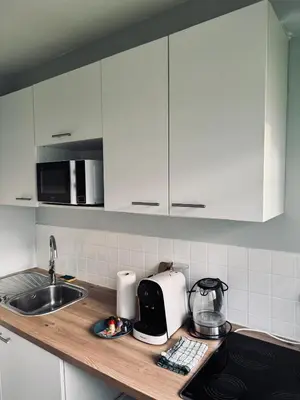Cuisine ou kitchenette dans l'établissement Modern studio in Clichy, quick access to Paris