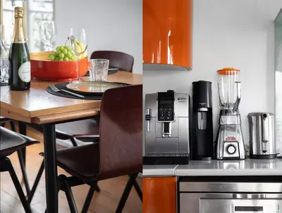 Cuisine ou kitchenette dans l'établissement Hawkins Suite Park View in Paris