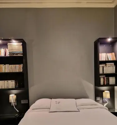 Bibliothèque dans le séjour chez l'habitant