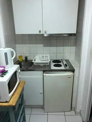 Cuisine ou kitchenette dans l'établissement Charmant Studio Parisien