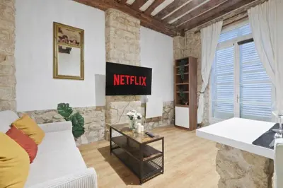 Télévision ou salle de divertissement dans l'établissement Quartier Palais Royal-Studio Apartment Free Netflix