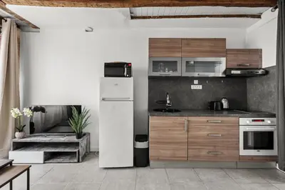 Cuisine ou kitchenette dans l'établissement Parisian Nest I Stone Walls & Authentic Charm