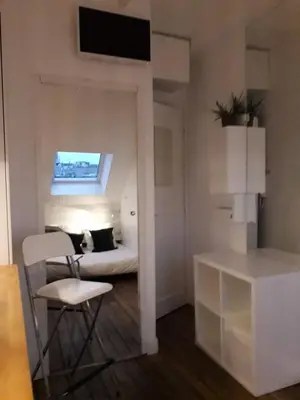 Télévision ou salle de divertissement dans l'établissement Place Maubert Coeur de Paris Beau Nid contemporain vue Paris calme clair dernier etage clim ascenseur