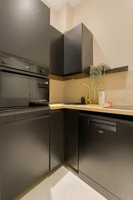 Cuisine ou kitchenette dans l'établissement Champs-Élysées Studio with Air Conditioning and Office