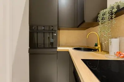 Cuisine ou kitchenette dans l'établissement Champs-Élysées Studio with Air Conditioning and Office