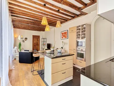 Cuisine ou kitchenette dans l'établissement Superb Apartment Center of Paris Le Marais