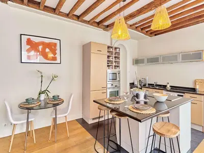 Cuisine ou kitchenette dans l'établissement Superb Apartment Center of Paris Le Marais