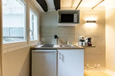 Cuisine ou kitchenette dans l'établissement Charmant studio cosy entre Bastille et Marais