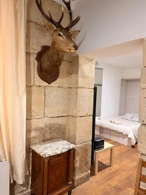 Un ou plusieurs lits dans un hébergement de l'établissement Charmant appartement en pierre proche de Notre dame de Paris