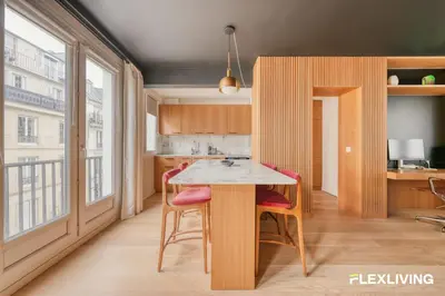 Cuisine ou kitchenette dans l'établissement T2 Neuf & Design proche Montmartre
