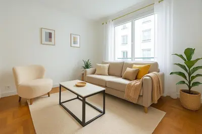 Coin salon dans l'établissement Prestigious Home near Champs Elysées