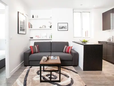 Coin salon dans l'établissement Charming 2BR-2BA between le Marais & le Louvre
