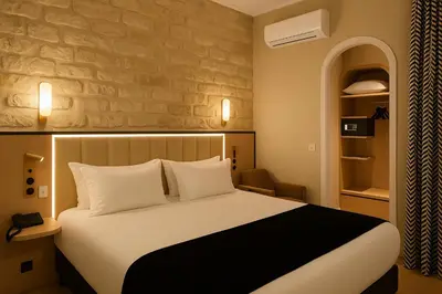 Un ou plusieurs lits dans un hébergement de l'établissement Grand Tonic hôtel & SPA Paris