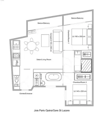 Plan de l'établissement Appt calme central avec balcon - Opéra - Haussmann