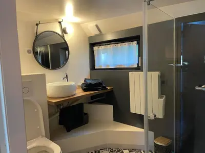 Salle de bains dans l'établissement Péniche 