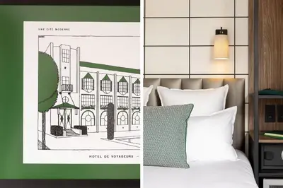 Un ou plusieurs lits dans un hébergement de l'établissement Hôtel Moderniste