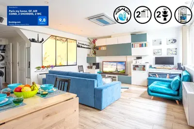 Cuisine ou kitchenette dans l'établissement Paris my home, GF, AIR COND, 2 SHOWERS, 2 WC