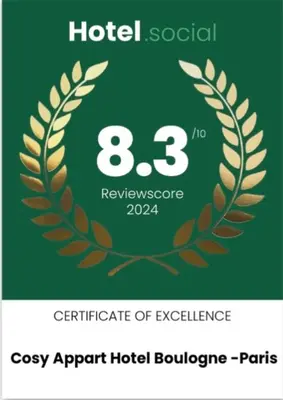 Certificat, récompense, panneau ou autre document affiché dans l'établissement Cosy Appart Hotel Boulogne -Paris