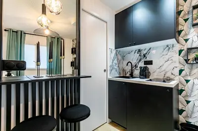 Cuisine ou kitchenette dans l'établissement Le Studio Du Parc Monceau
