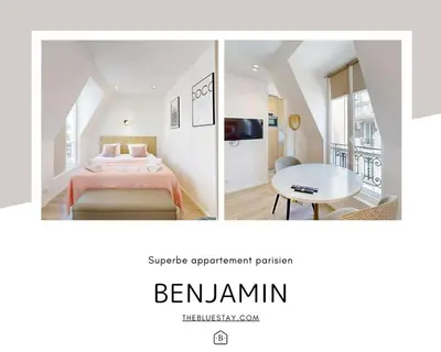 Un ou plusieurs lits dans un hébergement de l'établissement 162 Suite Benjamin - Superbe Appartement à Paris