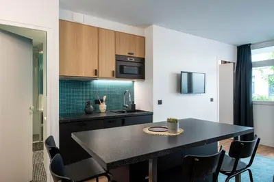 Cuisine ou kitchenette dans l'établissement NEW - Superbe 1 Bdr Appt - Design 60'S - Paris 15e
