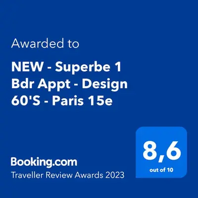 Certificat, récompense, panneau ou autre document affiché dans l'établissement NEW - Superbe 1 Bdr Appt - Design 60'S - Paris 15e