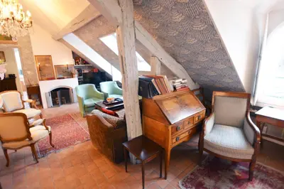 Coin salon dans l'établissement Charming Studio Near Louvre