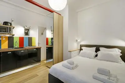 Un ou plusieurs lits dans un hébergement de l'établissement A Sweet Studio in Montparnasse - Boulevard du Montparnasse