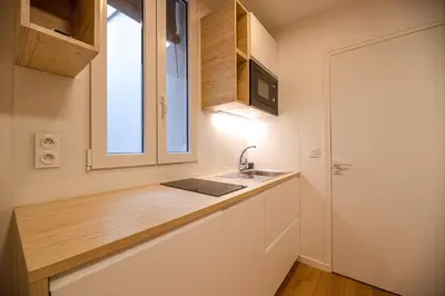 Cuisine ou kitchenette dans l'établissement Cosy home in Paris Center - With AC