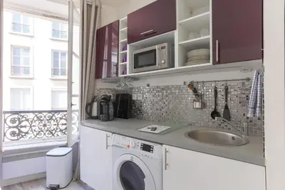 Cuisine ou kitchenette dans l'établissement RASPAIL Cozy Flat
