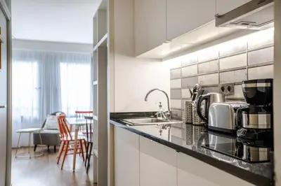 Cuisine ou kitchenette dans l'établissement CADET Residence