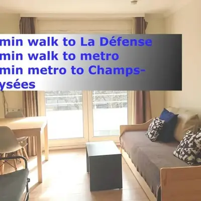 7 min Walk Metro Line 1-La Defense Charras