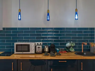 Cuisine ou kitchenette dans l'établissement The Blue Pearl